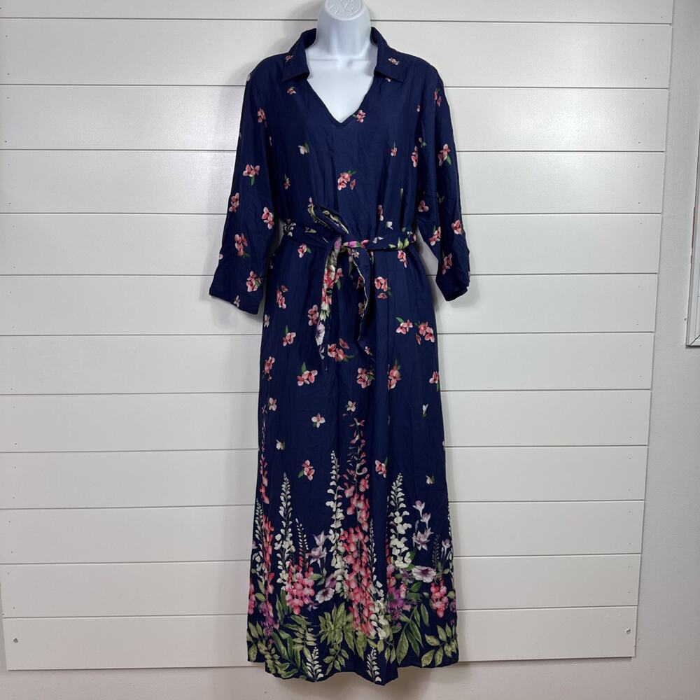 Celina Moon Anthropologie Flavian Print Maxi Dress Blue Floral Print sz XL